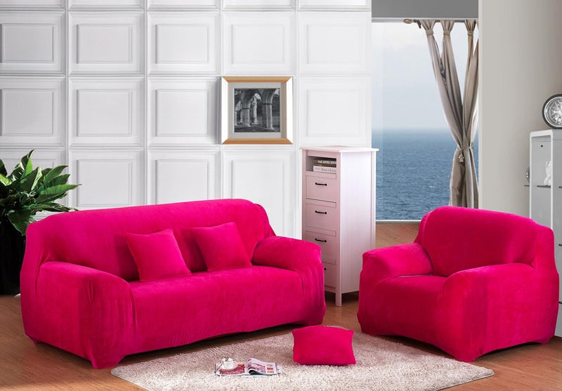 vctops 1-Piece Velvet Plush Stretch Loveseat Sofa Slipcover with Elastic Bottom Soft Fuzzy Fluffy Sofa Covers for 2 Cushion Couch Furniture Protector for Kids, Pet (Rose,Loveseat) - Image 2