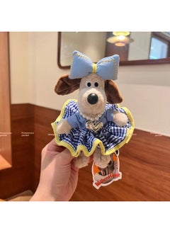 Generic Authentic Korean Dongdaemun Boss Dog Bow Plaid Color Skirt Dressing Crossbody Bag Boss Dog Doll Pendant-Color:Blue And White Plaid Skirt + Love Necklace-Height:15cm (without Keychain) Model  - Image 1