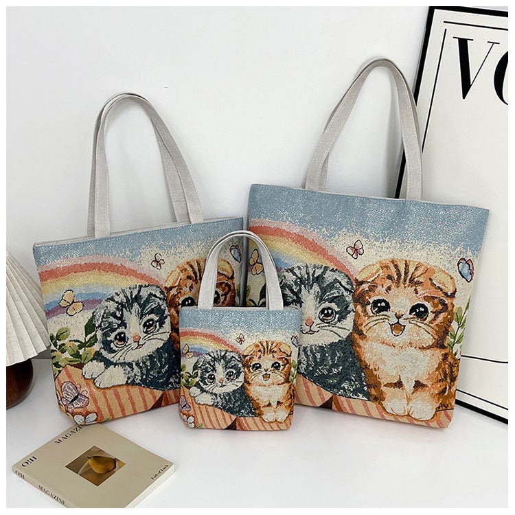 Sanrio Kulomi Double-Sided Gold Silk Jacquard Embroidered Cloth Bag Large Capacity Mummy Bag Art Student Shoulder Bag - Image 1