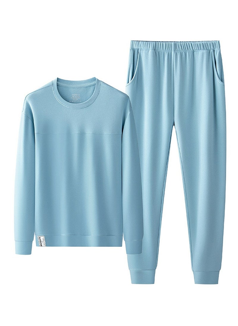 Loquat - Mens Solid Color Long Johns Fleese And Thick Thermal Underwear Set, 2 Piece Cold Weather Base Layer Set for Men Blue - Image 1
