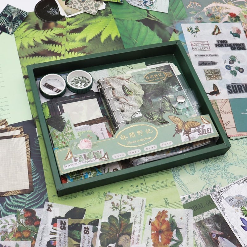 GLADBACK (346Pcs) Paper Junk Journal & Scrapbook Kit with Creative Decor Journaling Supplies, Stationery, Stickers, A6 Grid Notebook with Graph Ruled Page Gift for Girl (Green butterfly Scrapbook) - Image 4