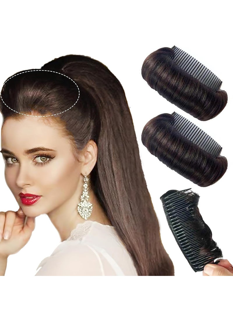 BASEMMAHER Bump It Up Volume Hair Base - Invisible False Piece, Fluffy Pad Styling Tool, Increased Volume Insert for Natural Extensions and Hairstyles, DIY Accessories for Women Girls 2 Pieces (Dark Brown) 