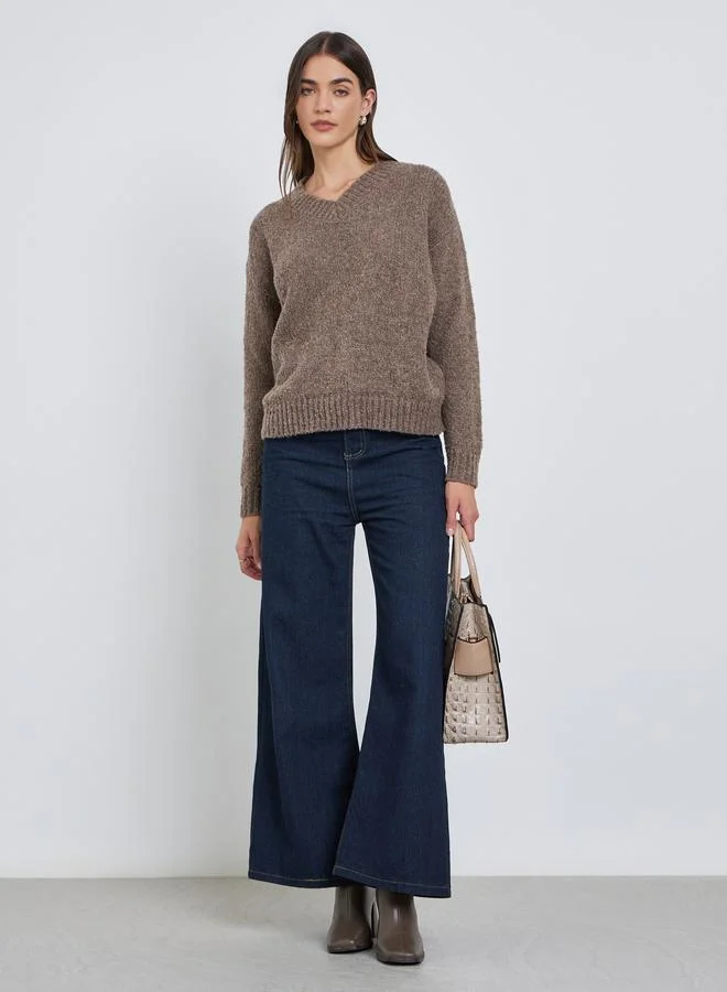 Styli Styli Brown Relaxed Fit Multi Yarn Sweater