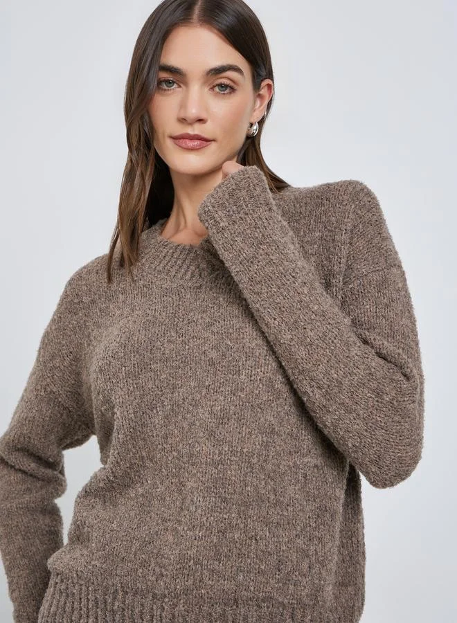 Styli Brown Relaxed Fit Multi Yarn Sweater