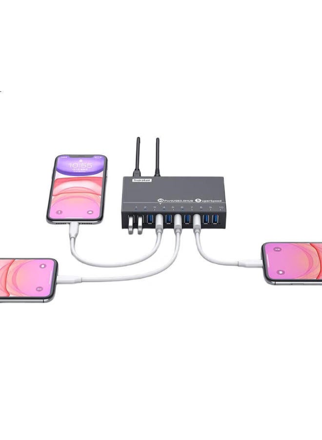 Sipolar Usb 3.0 Hub 10 Port High Speed Industrial Splitter A-103 (3M) Hub Expansion Dock Computer Converter One Drag Multiple Single Port 1A With Power Charging - Image 1