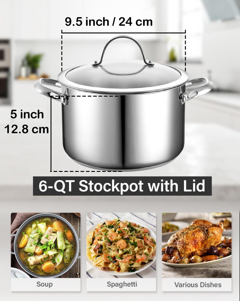 Cooks Standard Dutch Oven Casserole with Glass Lid, 6-Quart Classic Stainless Steel Stockpot, Silver - Image 2