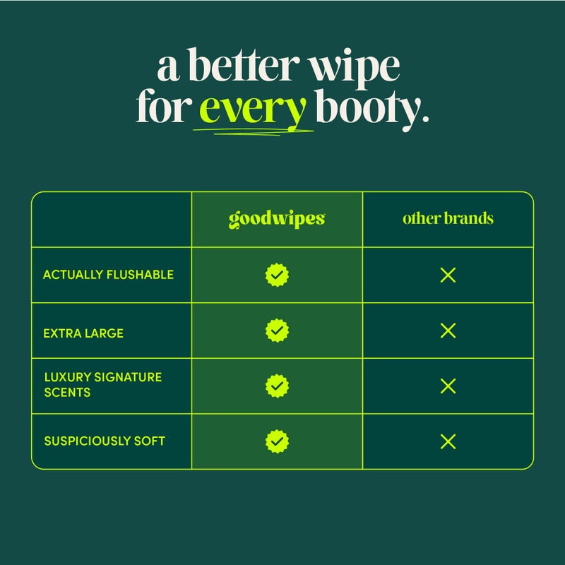 Goodwipes Flushable Butt Wipes - Vitamin E & Aloe - Sewer & Septic Safe - Extra Large Adult Wet Wipes For Women & Men - Bathroom Essentials - Cedar  153 Count (3 Packs + 3 Individually Wrapped) - Image 5