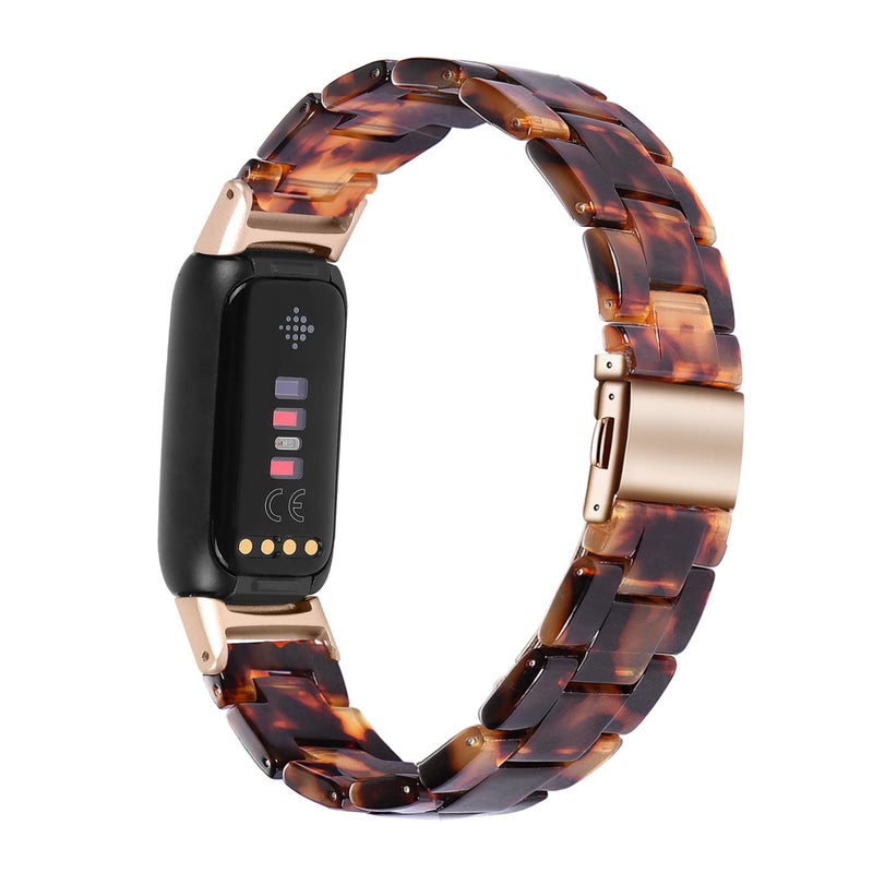 Wongeto Compatible with Fitbit Luxe/Luxe SE Bands for Women, Resin Wristband Strap Bands for Fitbit Luxe accssorises (Rose Gold+Tortoise) - Image 2
