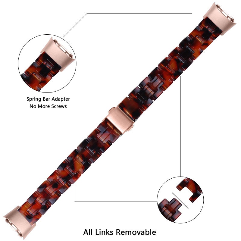 Wongeto Compatible with Fitbit Luxe/Luxe SE Bands for Women, Resin Wristband Strap Bands for Fitbit Luxe accssorises (Rose Gold+Tortoise) - Image 4