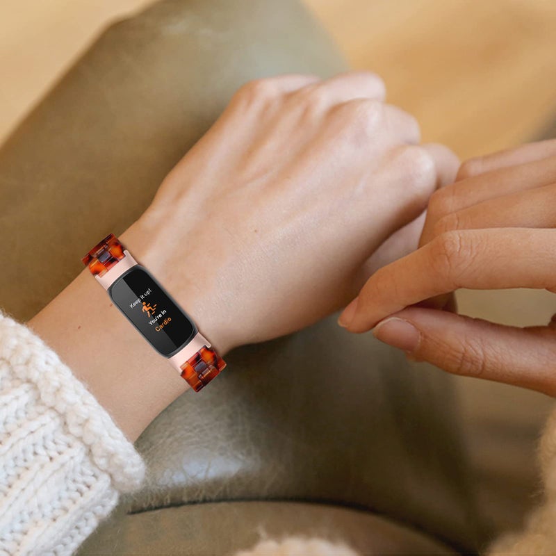 Wongeto Compatible with Fitbit Luxe/Luxe SE Bands for Women, Resin Wristband Strap Bands for Fitbit Luxe accssorises (Rose Gold+Tortoise) - Image 3