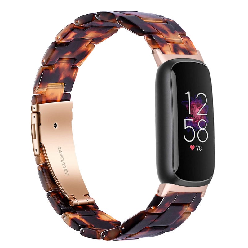 Wongeto Compatible with Fitbit Luxe/Luxe SE Bands for Women, Resin Wristband Strap Bands for Fitbit Luxe accssorises (Rose Gold+Tortoise) - Image 1
