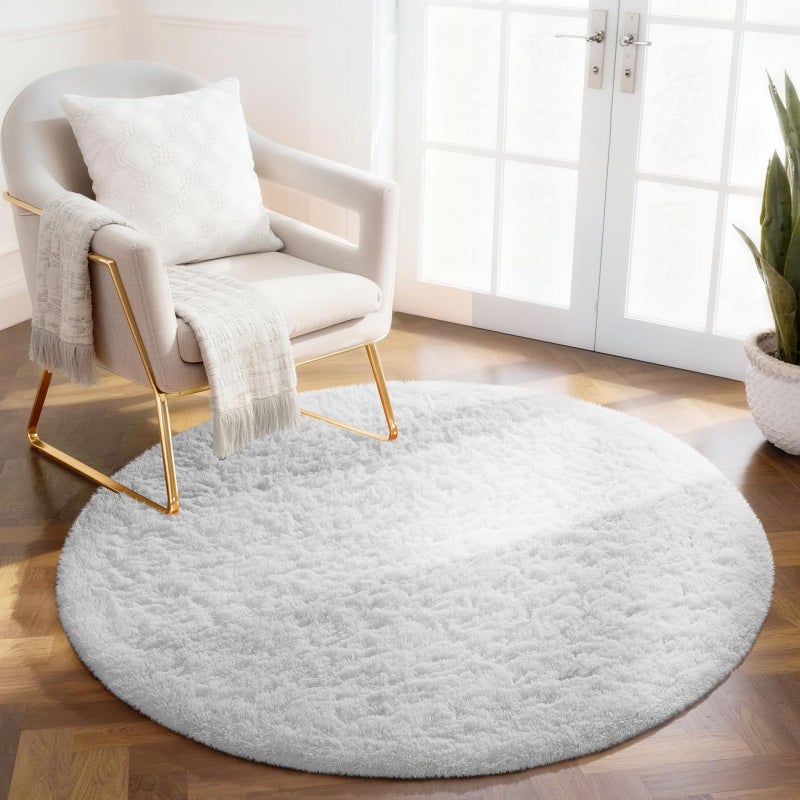 Ophanie Round Rug 4Ft White Circle Area Rug, Aesthetic Room Decor, Fluffy Fuzzy Bedroom Carpet, Plush Soft Shaggy Living Room Rugs for Kids Home Decor, Nursery - Image 1