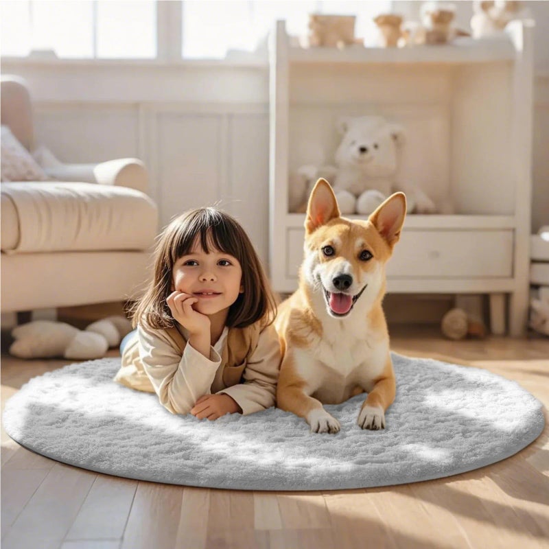 Ophanie Round Rug 4Ft White Circle Area Rug, Aesthetic Room Decor, Fluffy Fuzzy Bedroom Carpet, Plush Soft Shaggy Living Room Rugs for Kids Home Decor, Nursery - Image 3