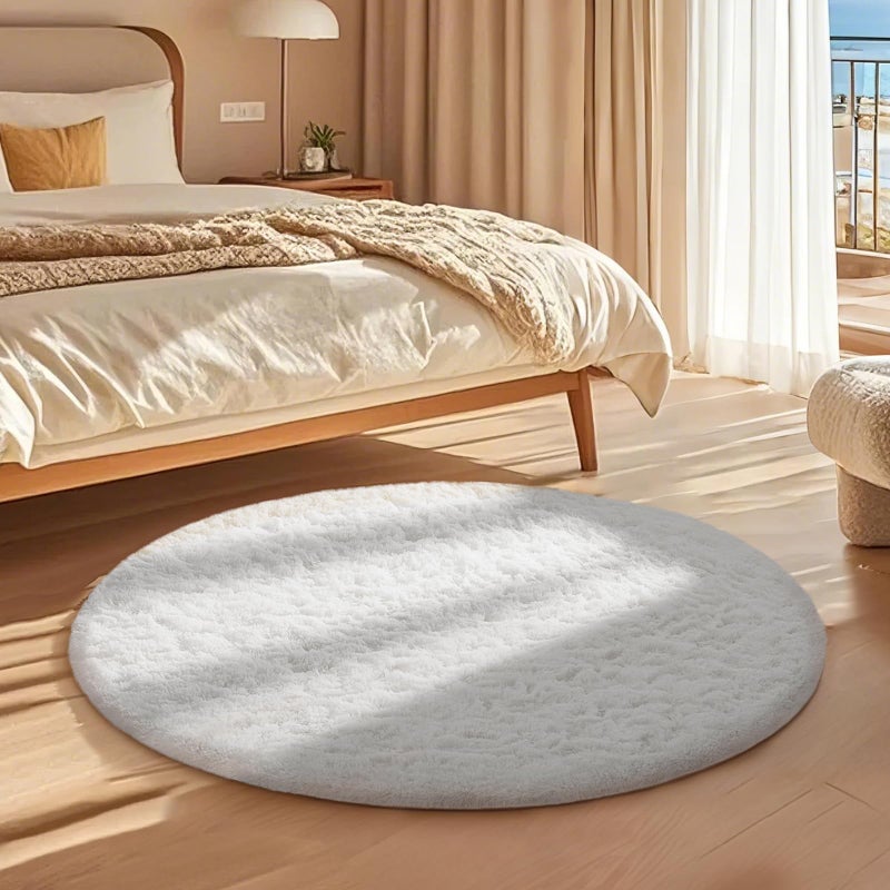Ophanie Round Rug 4Ft White Circle Area Rug, Aesthetic Room Decor, Fluffy Fuzzy Bedroom Carpet, Plush Soft Shaggy Living Room Rugs for Kids Home Decor, Nursery - Image 5