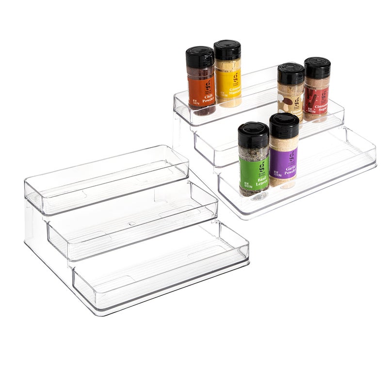 SIMPLEMADE 3Tier Spice Rack Organizer Versatile Storage Shelf for Kitchen Bathroom Bedroom Office Set of 2 Clear