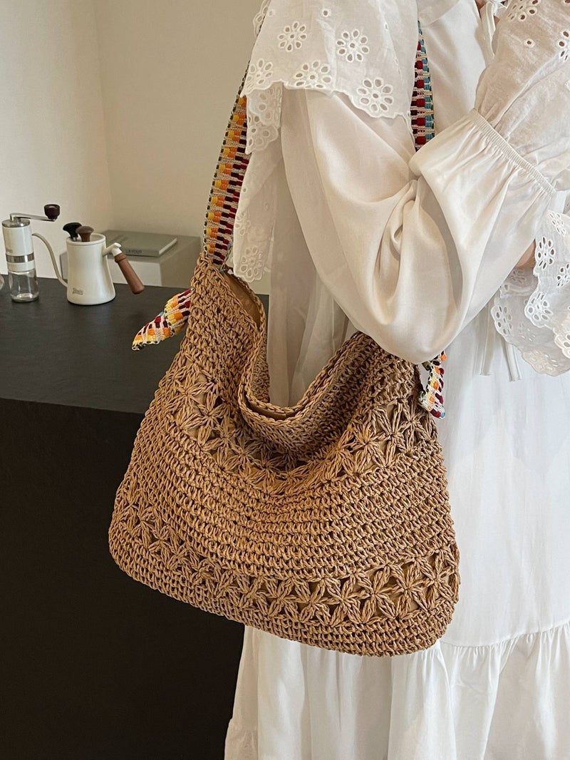 Vacation Style Beach Straw Woven Bag Women'S Style Lazy Style Woven Bag Large Capacity Fashionable One-Shoulder Underarm Bag - Image 2