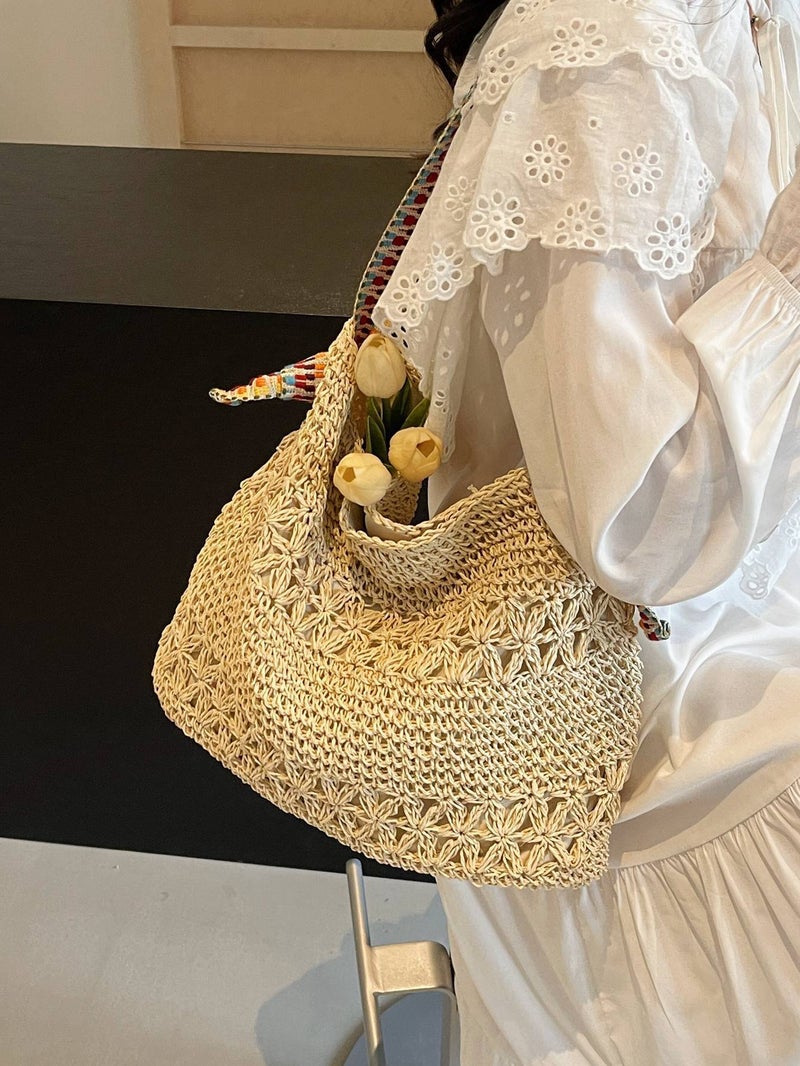 Vacation Style Beach Straw Woven Bag Women'S Style Lazy Style Woven Bag Large Capacity Fashionable One-Shoulder Underarm Bag - Image 4