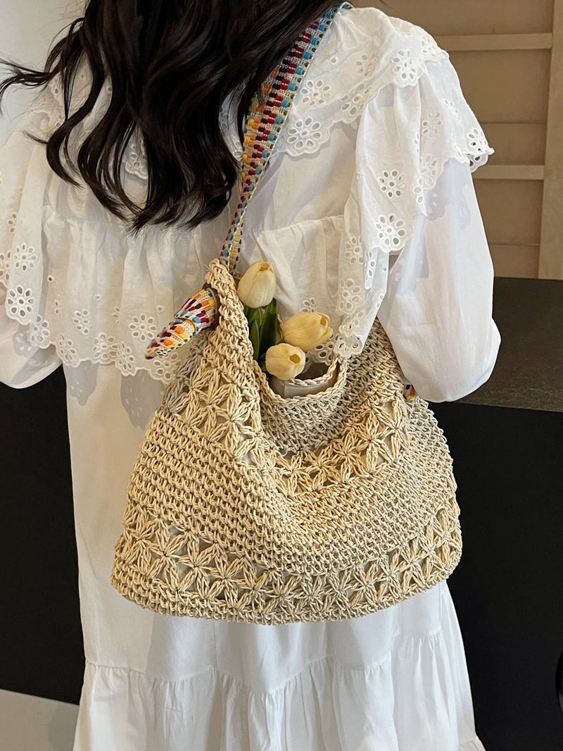 Vacation Style Beach Straw Woven Bag Women'S Style Lazy Style Woven Bag Large Capacity Fashionable One-Shoulder Underarm Bag - Image 3