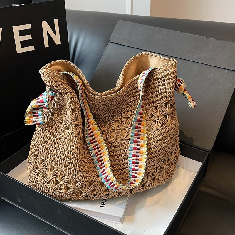Vacation Style Beach Straw Woven Bag Women'S Style Lazy Style Woven Bag Large Capacity Fashionable One-Shoulder Underarm Bag - Image 1