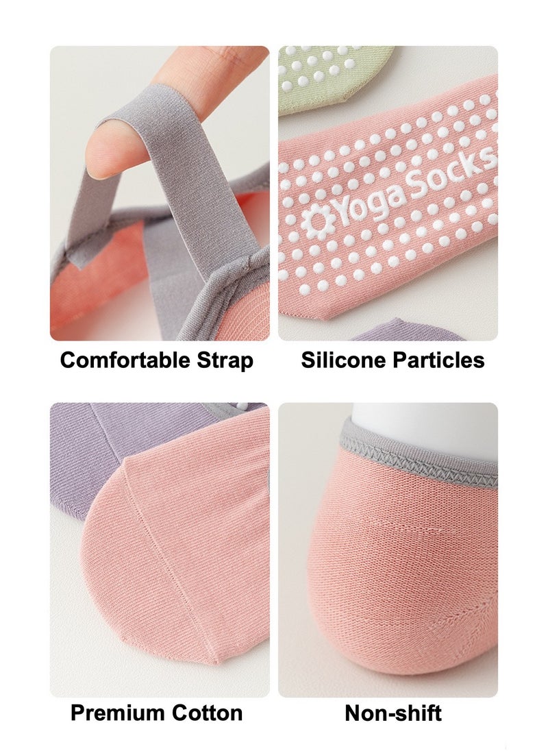 YooA 3-Pair Non-slip Yoga Socks, Cotton Pilates Socks with Straps, Breathable&Moisture-wicking&Machine-washable, Ideal for Yoga/Pilates/Ballet/Dance/Workout (Pink+Black+Grey)  - Image 5
