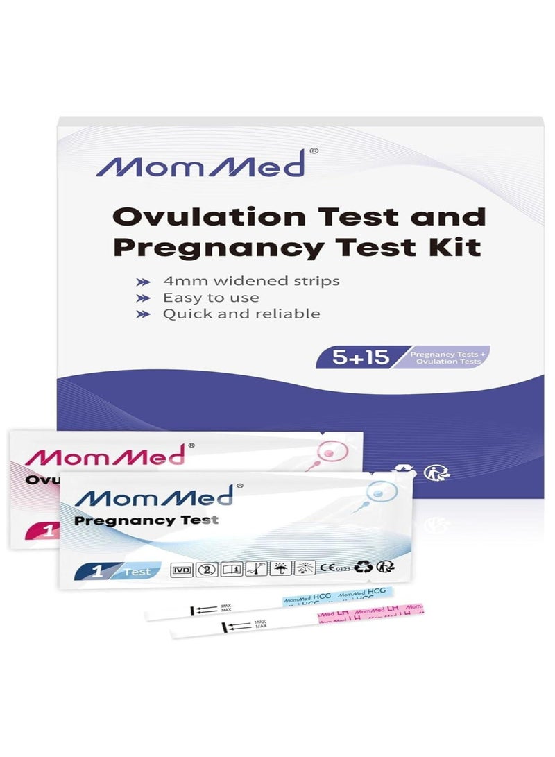 MomMed 15 شريط اختبار الإباضة و5 شرائط اختبار الحمل، مجموعة اختبارات الحمل ومجموعة توقع الإباضة، تتبع الإباضة بدقة واكتشف الحمل المبكر - Image 2