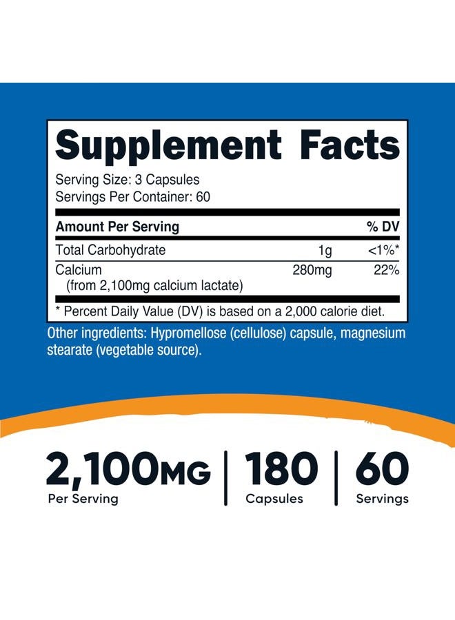 Nutricost لاكتات الكالسيوم 2,100 ملغ؛ 180 كبسولة - نباتي، غير معدّل وراثيًا وخالي من الغلوتين، 60 حصة - Image 2