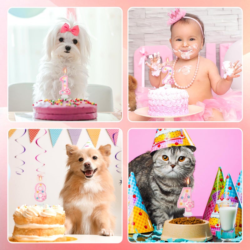 AKURIEEY Dog and Cat 3rd Birthday Candle Pink Numbers 3 Candle Paw Cake Topper Cupcake Decorations for Pet Theme Party Decor Anniversary Celebrations Supplies - Image 5