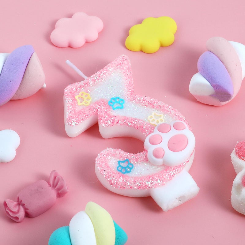 AKURIEEY Dog and Cat 3rd Birthday Candle Pink Numbers 3 Candle Paw Cake Topper Cupcake Decorations for Pet Theme Party Decor Anniversary Celebrations Supplies - Image 2