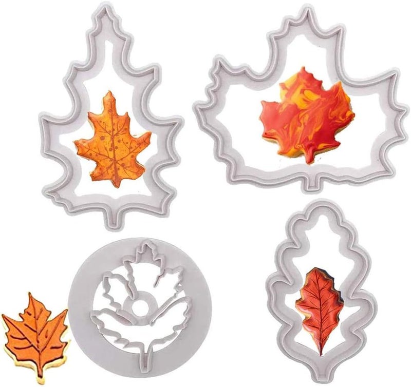GLOGLOW Nan 4PCS Christmas Fall Leaves Cutter Set, FoodGrade Plastic, Easy to Use, Ideal for Autumn Leaves Baking, Thanksgiving Cookie Decoration Kitchen Tools (White) - Image 4