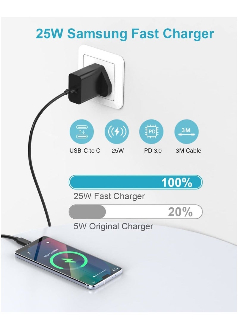 MUNTAQI 25W USB C Fast Charger Plug with 3M Cable,Super Fast Charger for Samsung Galaxy S22 Ultra/S22+/S21 Ultra/S21+/S20 Ultra/Note20/A13/A53 5G,25W USB C Charger Plug&Type C Cable For Samsung Phone Charger - Image 2