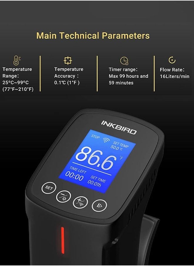 INKBIRD - INKBIRD Sous Vide Machine ISV-100W Sous Vide WiFi Precision Cooker - 1000W Immersion Circulator with Temperature & Timer Control, Uniform Heat Circulation, Multi-Device Connectivity, Low Water Protection, Ideal for Meat, Vegetables & More - Image 1