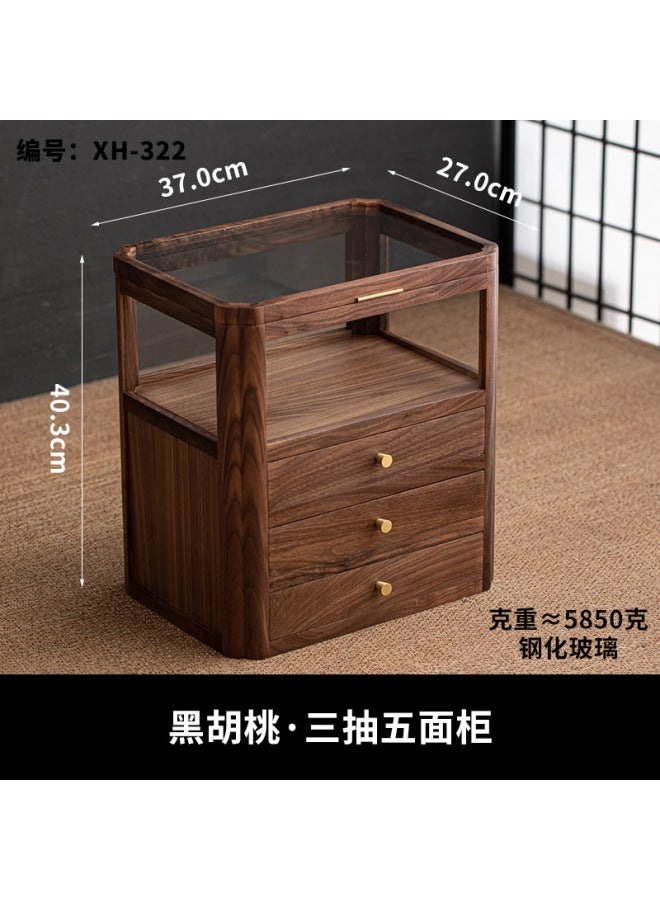 Black Walnut Desktop Coffee Table Storage Box Multi-layer Tea Set Rack Storage Rack Five-sided Cabinet Storage Cabinet Solid Wood Walnut