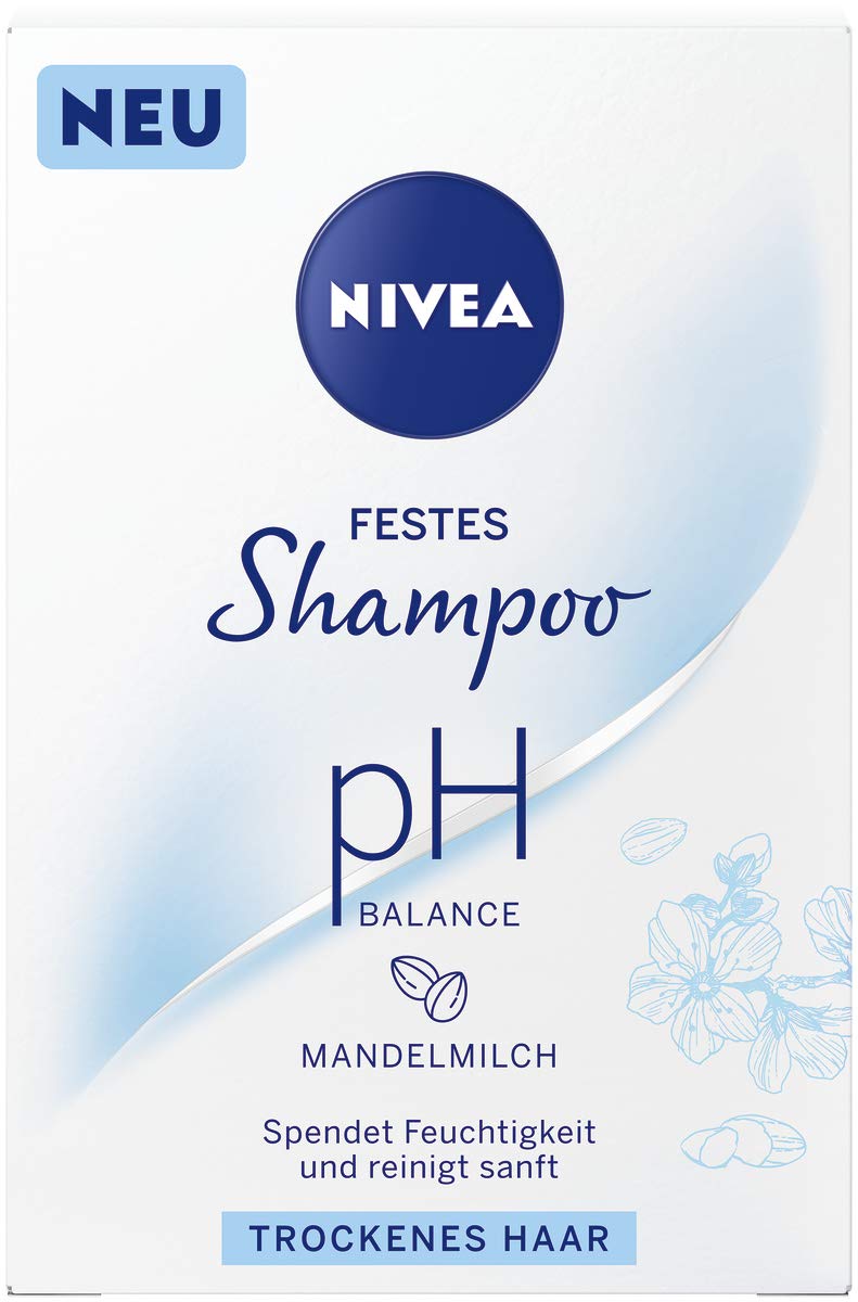 Nivea شامبو صلب نيفيا للشعر الجاف، تركيبة متوازنة الحموضة مع حليب اللوز، نباتي، 2.65 أونصة، 25-30 غسلة