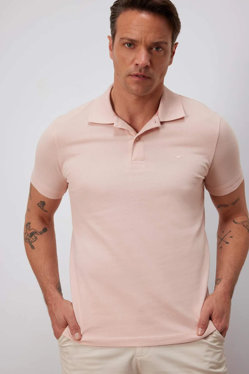 ديفاكتو Cotton Slim Fit Short Sleeve Pique Polo T-Shirt