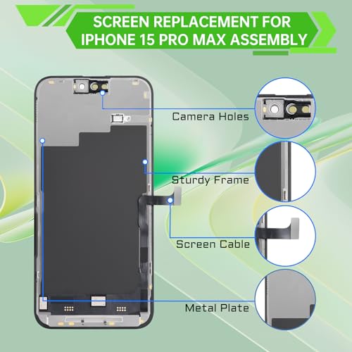 DGSCSMY Screen Replacement for iPhone 15 Pro Max 6.7" LCD Display Digitizer 3D Touch Waterproof Adhesive Sticker Full Assembly Repair Fix Tools Kit A3106 A2849 A3105 A3108 - Image 3