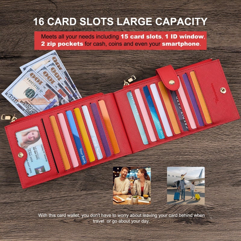Travelambo RFID Wallet Women Large Size Bifold Multi Card Wallet Case with Zipper Pocke Credit Card Holder for Women - Image 5