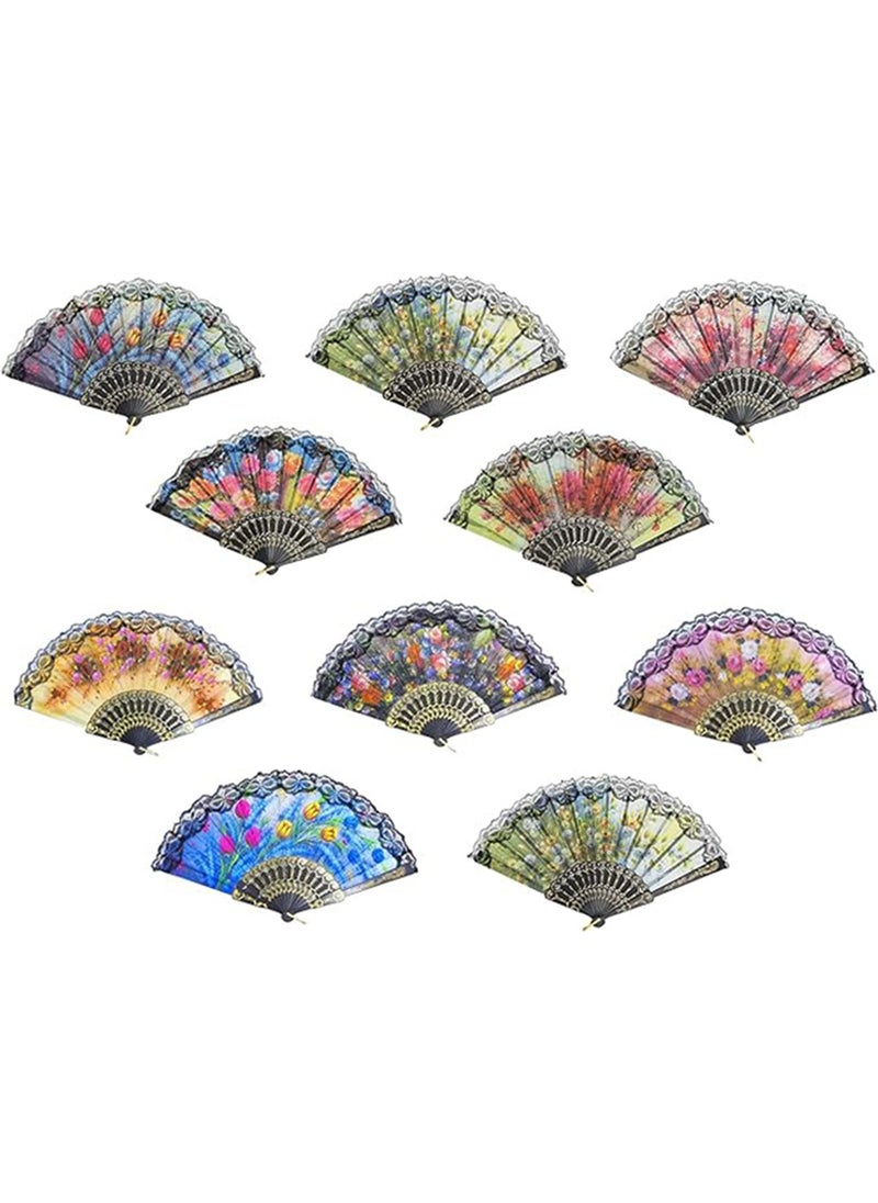 Generic 2 Hand Fans for Women Spanish Floral Pattern Folding Portable Fans for Weddings, Parties and Most Occasions, Random Color  - Image 2