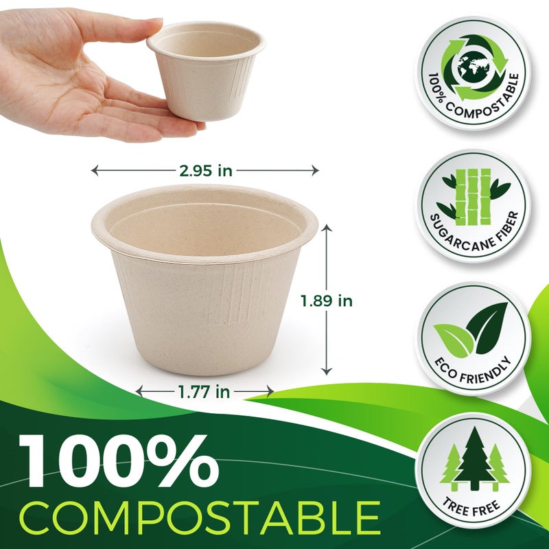 BIRCHIO 4oz Disposable Paper Bowls [100-Pack], Sturdy Small/Mini Paper Cups, Perfect for Dip Sauce, Tasting and Snacks, 100% Compostable Sample Cups - Image 2