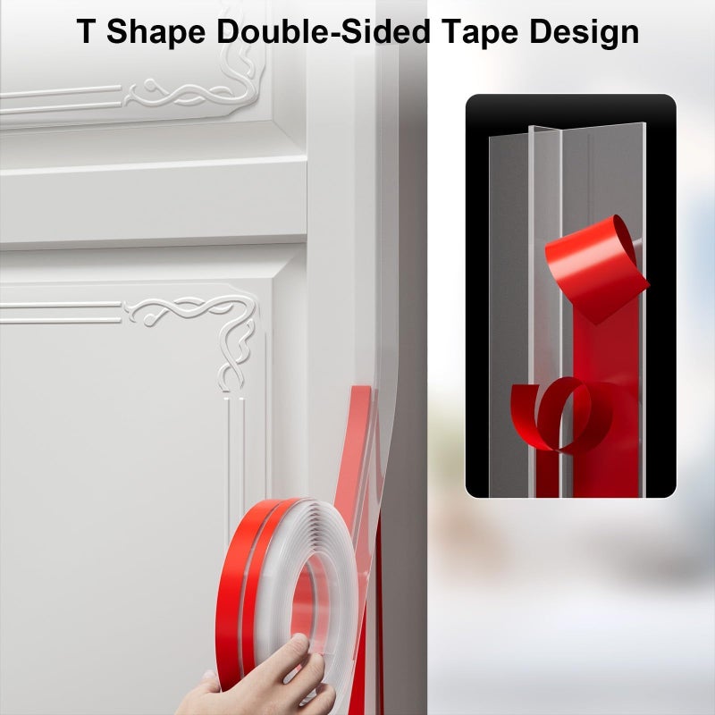 Elvone T-Shaped Door Draft Stopper, 1.97 in x 20 Ft Silicone Seal Strip for Windows Gaps, Weather Stripping Seal Strip Shower Sweep, Clear - Image 3