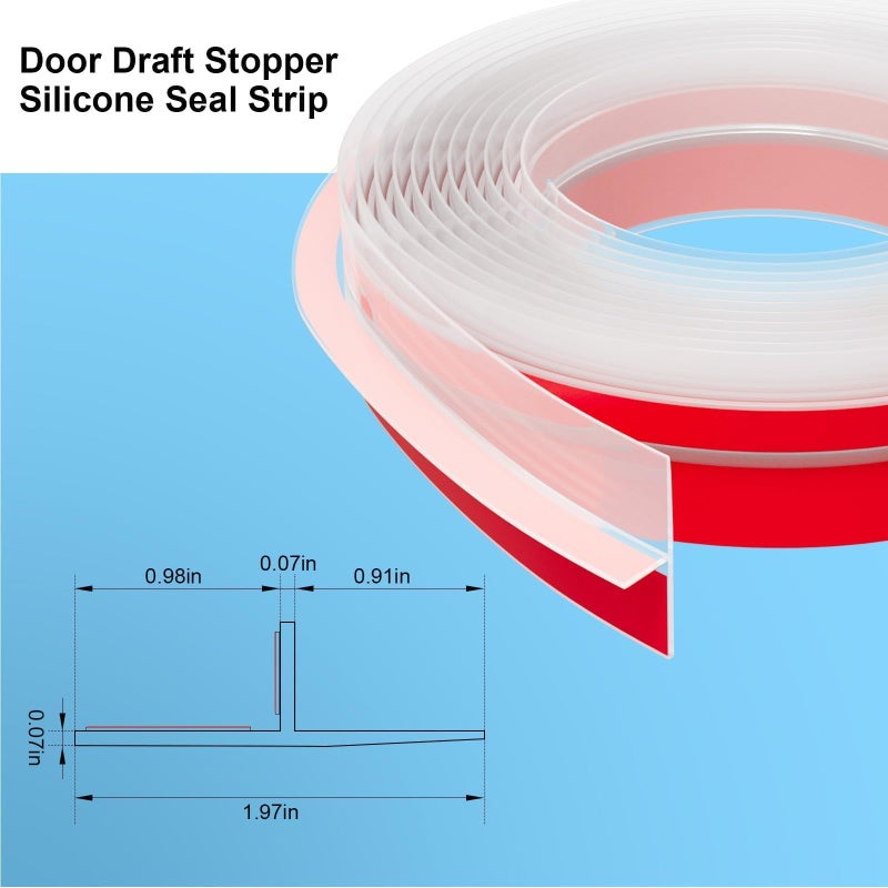 Elvone T-Shaped Door Draft Stopper, 1.97 in x 20 Ft Silicone Seal Strip for Windows Gaps, Weather Stripping Seal Strip Shower Sweep, Clear - Image 2