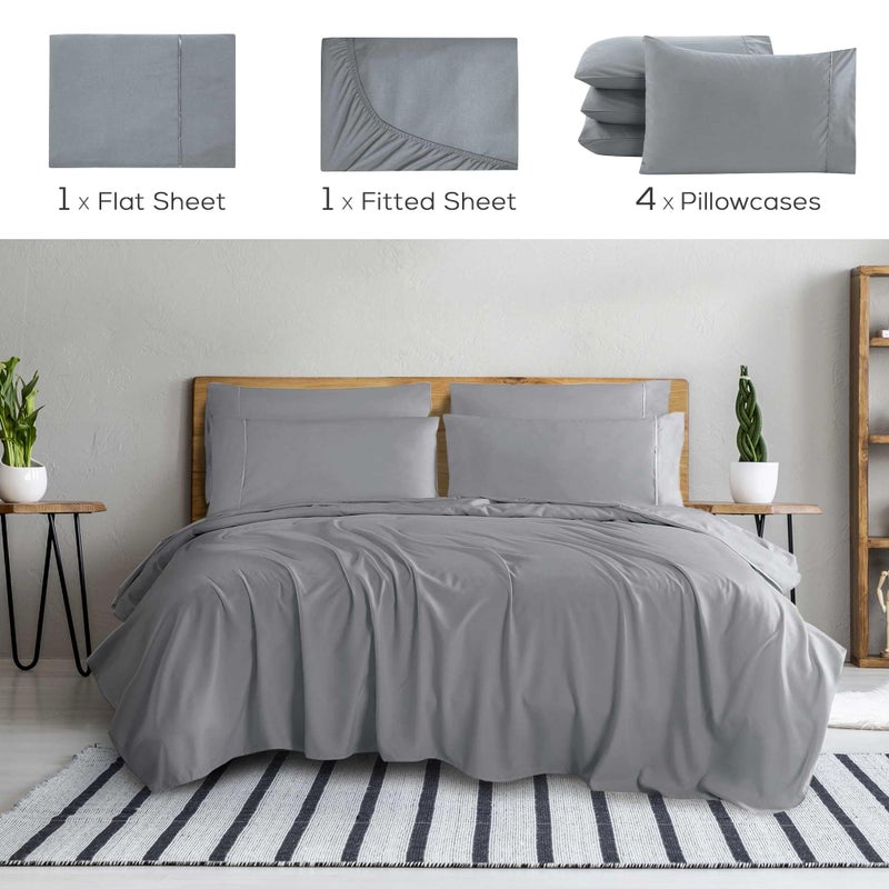 Mueller UltraTemp 6 PC Queen Sheet Set - Ultra-Soft Luxury Series, Cooling & Breathable Hotel Luxury Bed Sheets, Deep Pocket Wrinkle-Free Oeko-TEX, Light Gray - Image 2