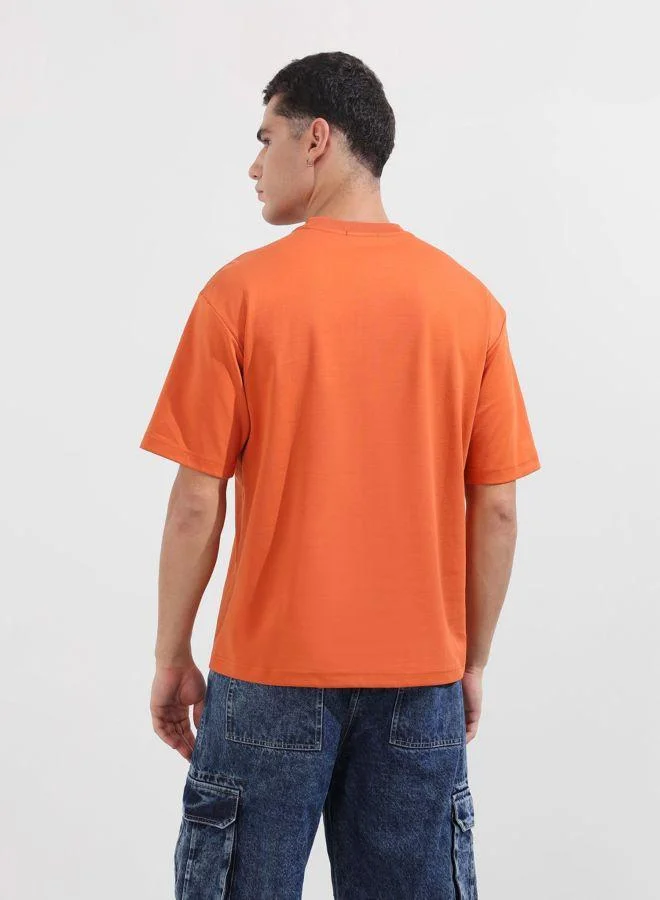 The Indian Garage Co Men Relaxed Fit Embroidered Crew Neck Half Sleeves T-Shirt