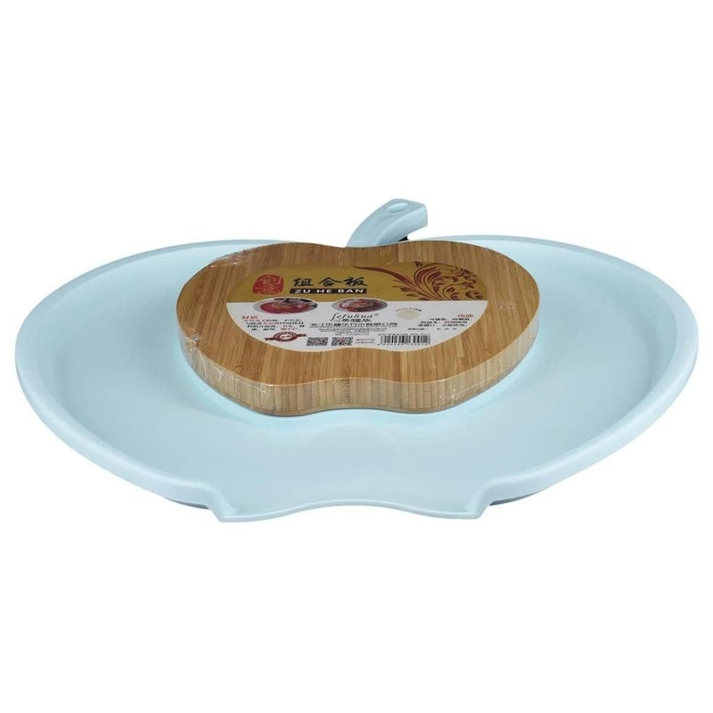 KLIZNIL Chop and Drop Chopping Board with Bamboo ABS Plastic Bamboo Plastic Vegetable Fruit Cutting Board Tray Wooden Cutting Board MultiPurpose Cutting Board for Fruit Serving Apple Shape - Image 2