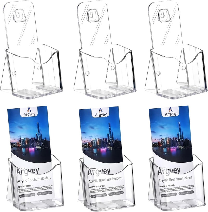 Argvey Acrylic Brochure Holder, 6 Pack Plastic Trifold 4 Inches Wide Pamphlet Holder Wall Mount/Countertop Organizer for Display Flyer, Booklet, Document, Literature - Image 1