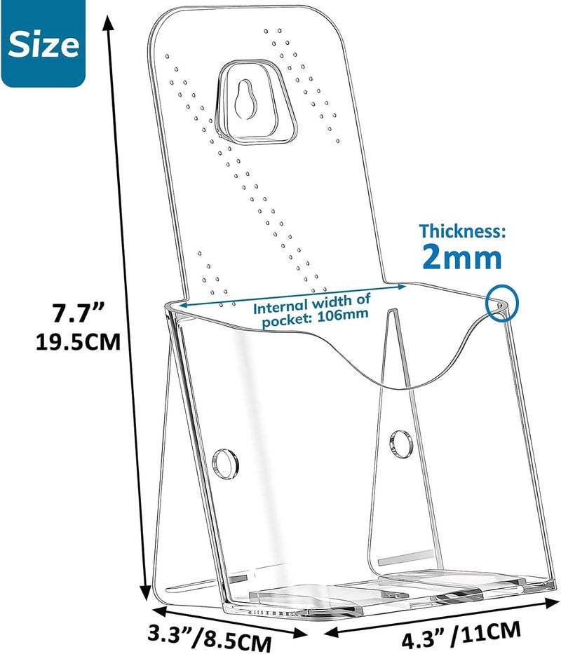 Argvey Acrylic Brochure Holder, 6 Pack Plastic Trifold 4 Inches Wide Pamphlet Holder Wall Mount/Countertop Organizer for Display Flyer, Booklet, Document, Literature - Image 3