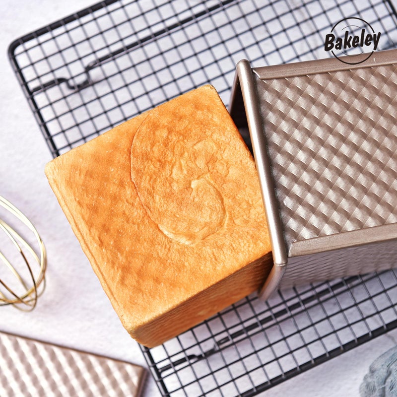 Bakeley Mini Pullman Loaf Pan With Lid  0.55Lb Non-Stick Rectangle Flat Toast Box For Oven Baking (Champagne Gold) - Image 3