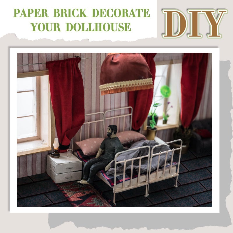 Flutesan 12 Pcs Miniature Dollhouse Wallpaper and Flooring Peel and Stick Mini DIY Self Adhesive Dollhouse Accessories 8.27 x 11.69 Inch (Roof Shingles Black Rectangular) - Image 3