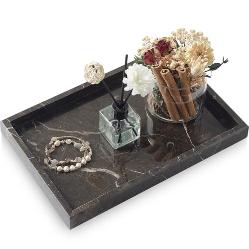 MULWR Brown Marble TrayPure Natural Vanity TrayMarble Tray for Kitchen Counter NonCeramicNonResinStone Trays 12 x 8 inch - Image 1