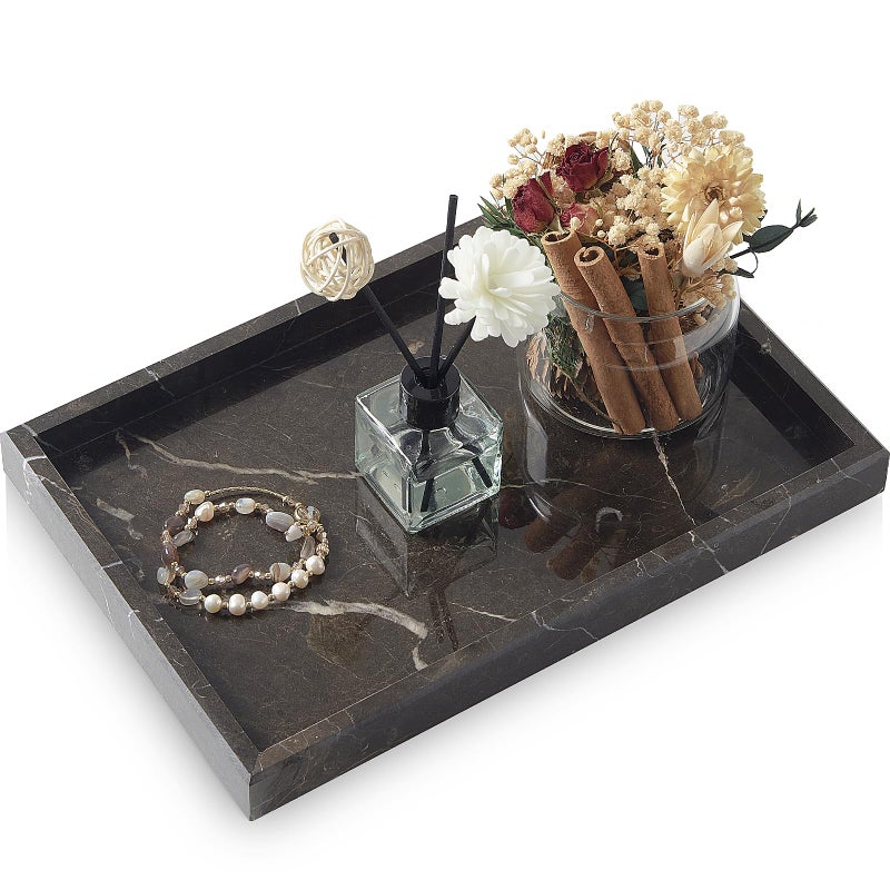 MULWR Brown Marble TrayPure Natural Vanity TrayMarble Tray for Kitchen Counter NonCeramicNonResinStone Trays 12 x 8 inch - Image 2