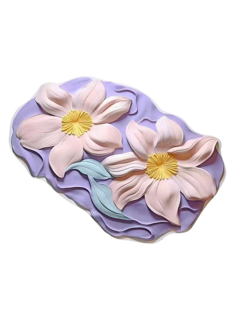 40x60cm3D Visual Flower Floor Mat Technology Velvet Bathroom Water-Absorbing Quick-Drying Mat Household Bathroom Special-Shaped Decorative Foot Mat ( Flower-3) - Image 1